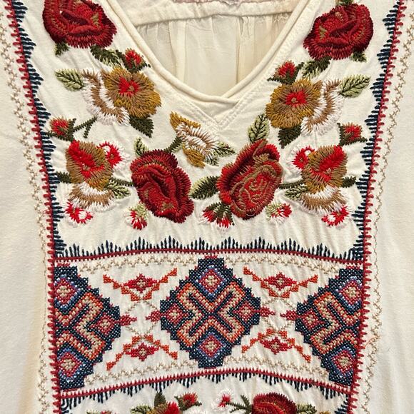 Johnny Was Floral Embroidered V-Neck Tunic Cream Size L - Picture 6 of 7